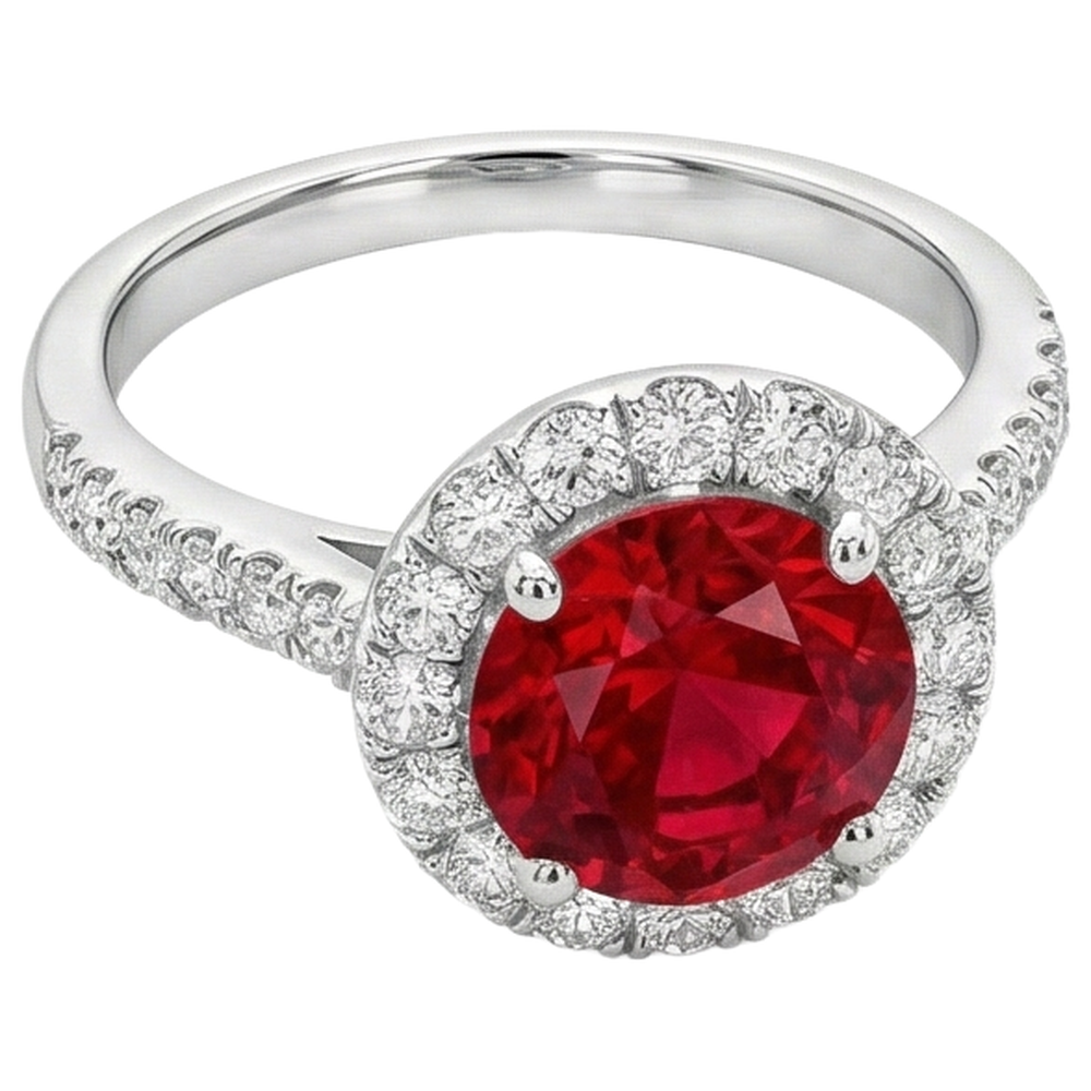 Round Cut Ruby And Natural Earth Mined Diamond ( Not Lab Grown )s 4.50 Ct Wedding Ring 14K White Gold