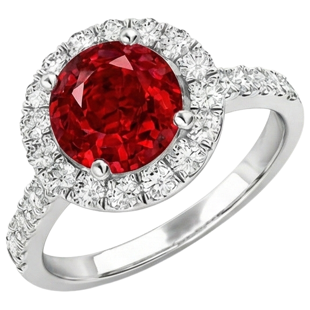 Round Cut Ruby And Natural Earth Mined Diamond ( Not Lab Grown )s 4.50 Ct Wedding Ring 14K White Gold
