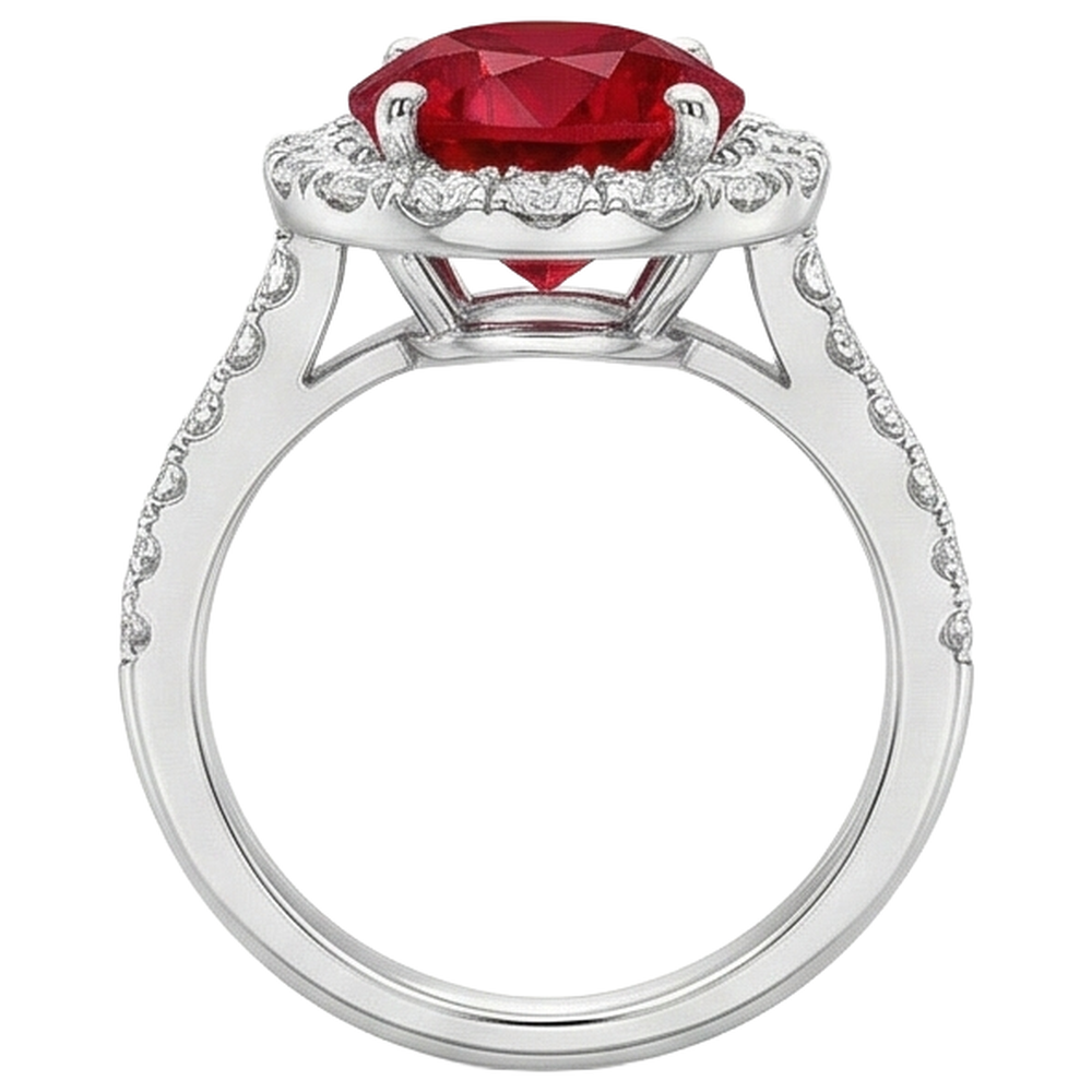 Round Cut Ruby And Natural Earth Mined Diamond ( Not Lab Grown )s 4.50 Ct Wedding Ring 14K White Gold