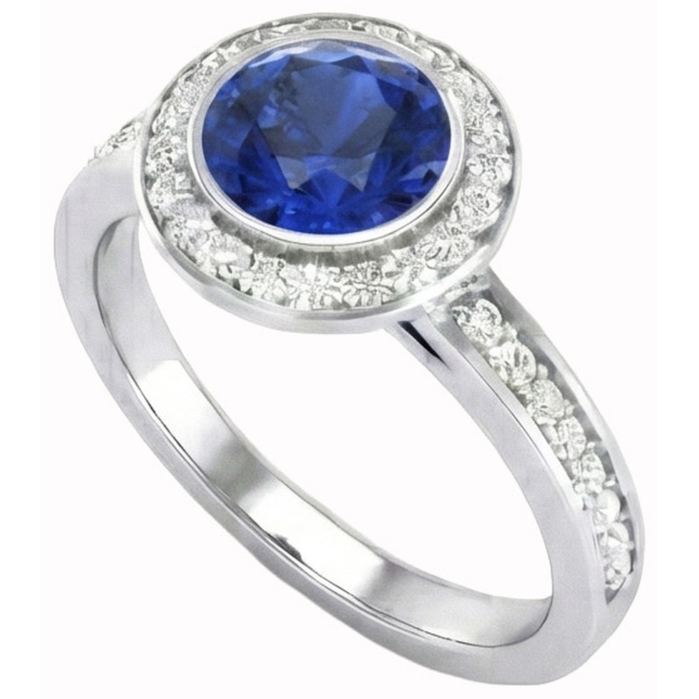 natural round sapphire 2.40ct ring close up detail