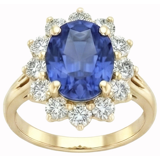Round Cut Sri Lanka Blue Sapphire Natural Earth Mined Diamond ( Not Lab Grown ) s 3 Ct Ring