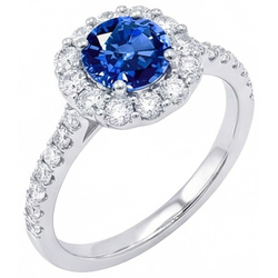 Round Cut Sri Lanka Sapphire Natural Earth Mined Diamond ( Not Lab Grown )  Ring Gold 14K 1.50 Carats