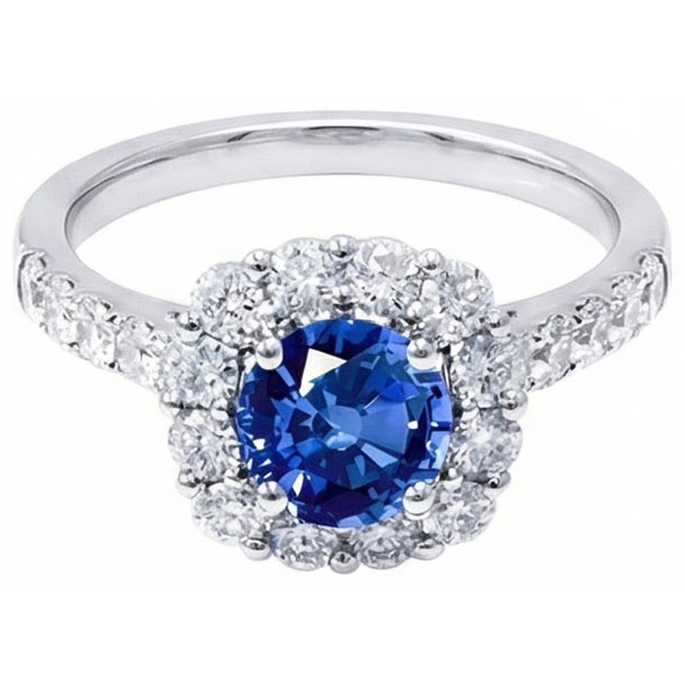 Round Cut Sri Lanka Sapphire Natural Earth Mined Diamond ( Not Lab Grown )  Ring Gold 14K 1.50 Carats