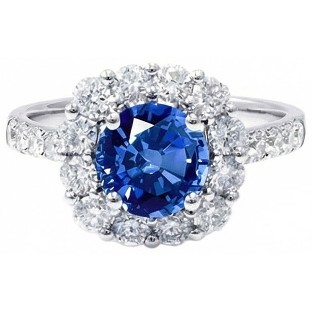 Round Cut Sri Lanka Sapphire Natural Earth Mined Diamond ( Not Lab Grown )  Ring Gold 14K 1.50 Carats