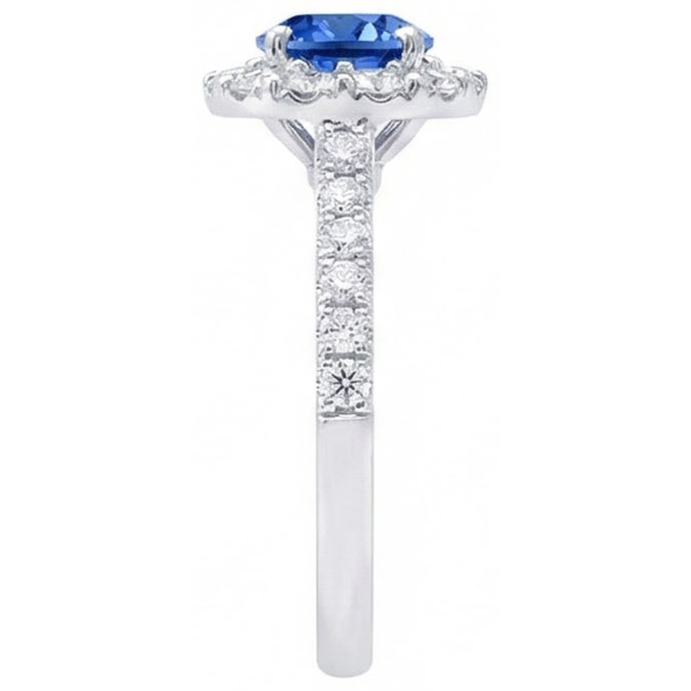 Round Cut Sri Lanka Sapphire Natural Earth Mined Diamond ( Not Lab Grown )  Ring Gold 14K 1.50 Carats