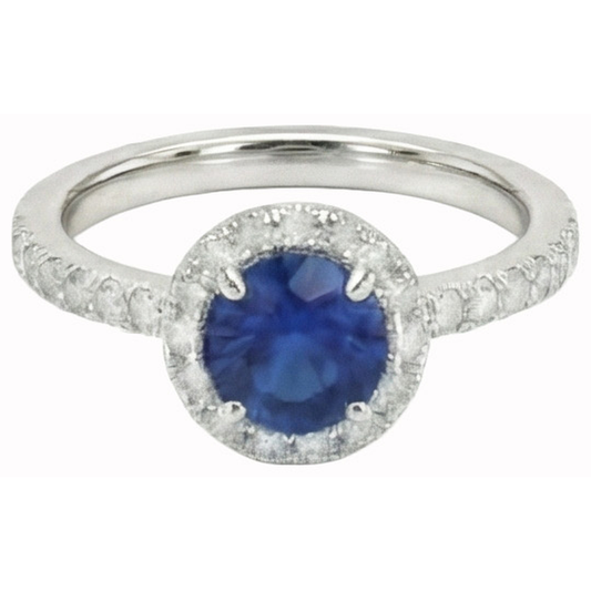 natural round sapphire 2ct ring front view
