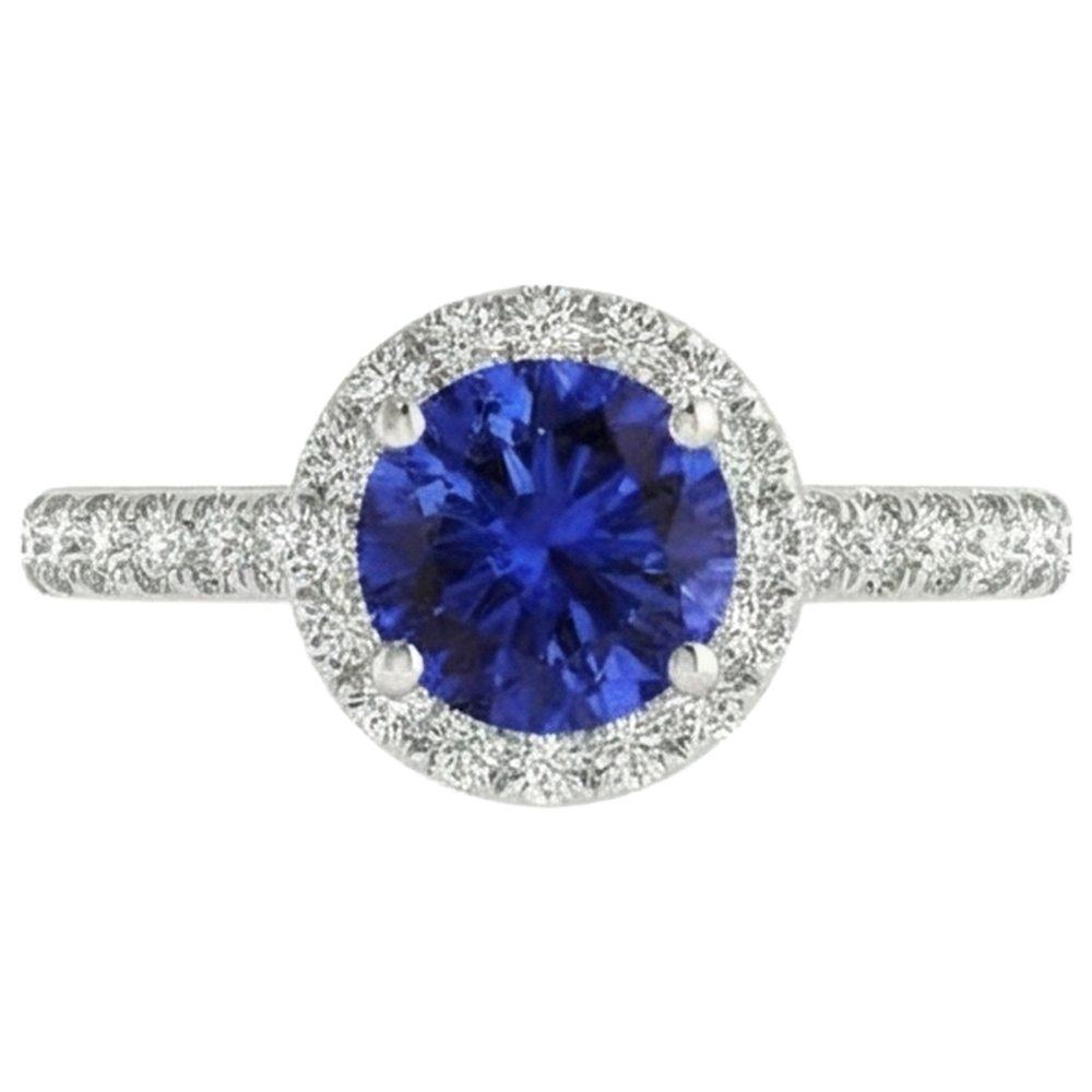 Round Cut Tanzanite And Natural Earth Mined Diamond ( Not Lab Grown )s 11 Ct Ring White Gold 14K