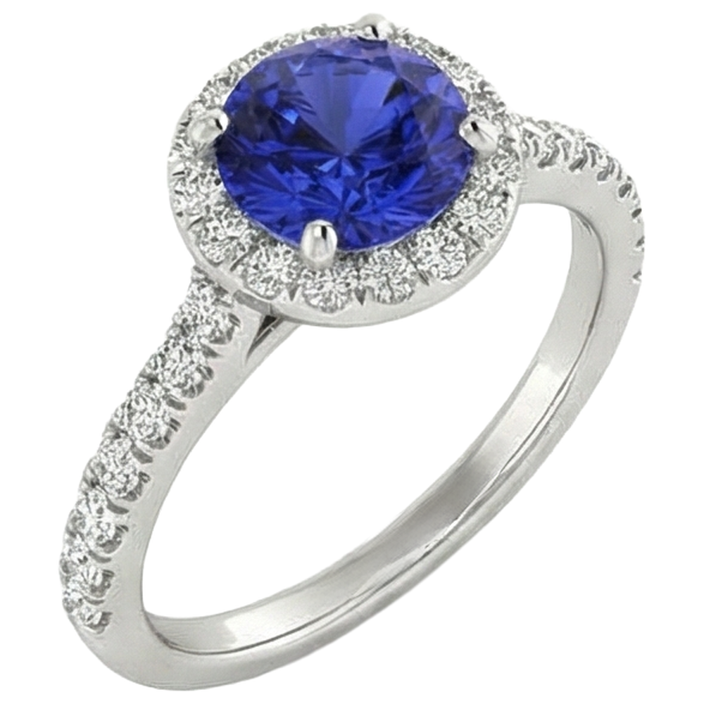 Round Cut Tanzanite And Natural Earth Mined Diamond ( Not Lab Grown )s 11 Ct Ring White Gold 14K