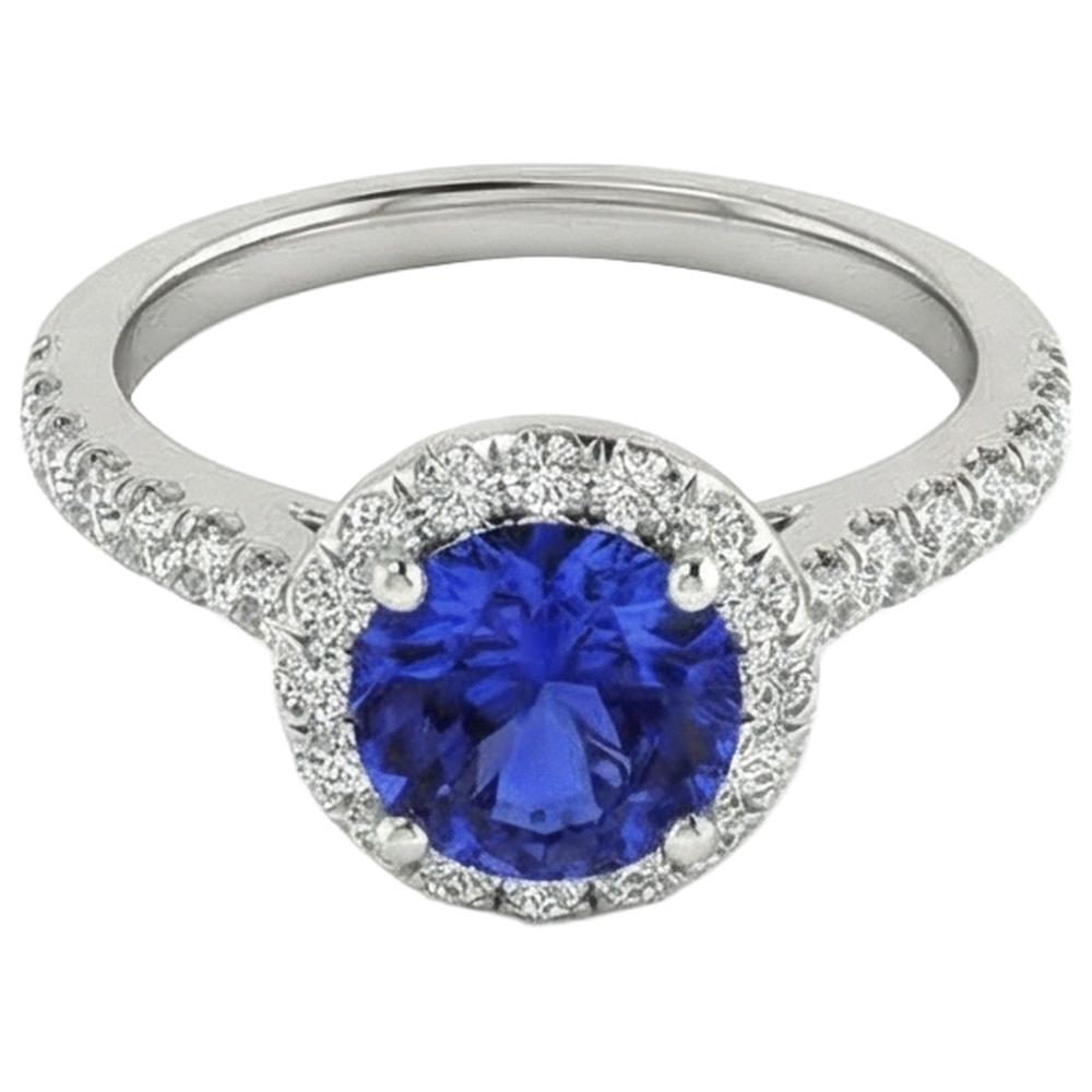 Round Cut Tanzanite And Natural Earth Mined Diamond ( Not Lab Grown )s 11 Ct Ring White Gold 14K