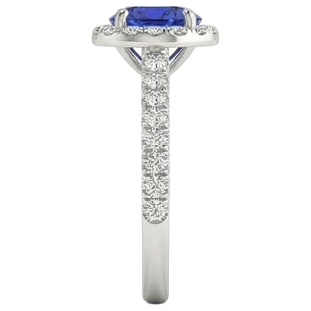 Round Cut Tanzanite And Natural Earth Mined Diamond ( Not Lab Grown )s 11 Ct Ring White Gold 14K