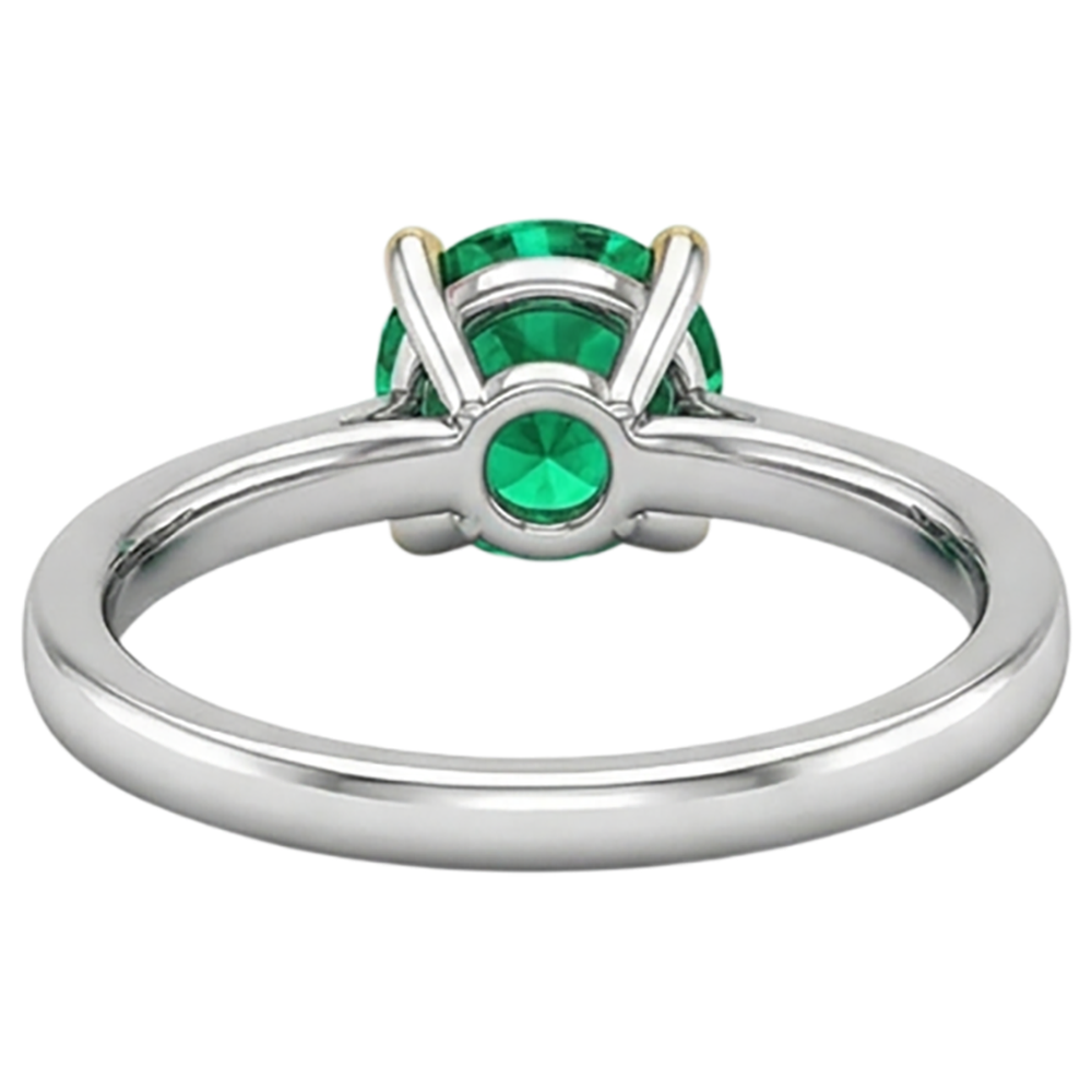 Round Cut Emerald ring in 14 Karat Two Tone Gold – back view