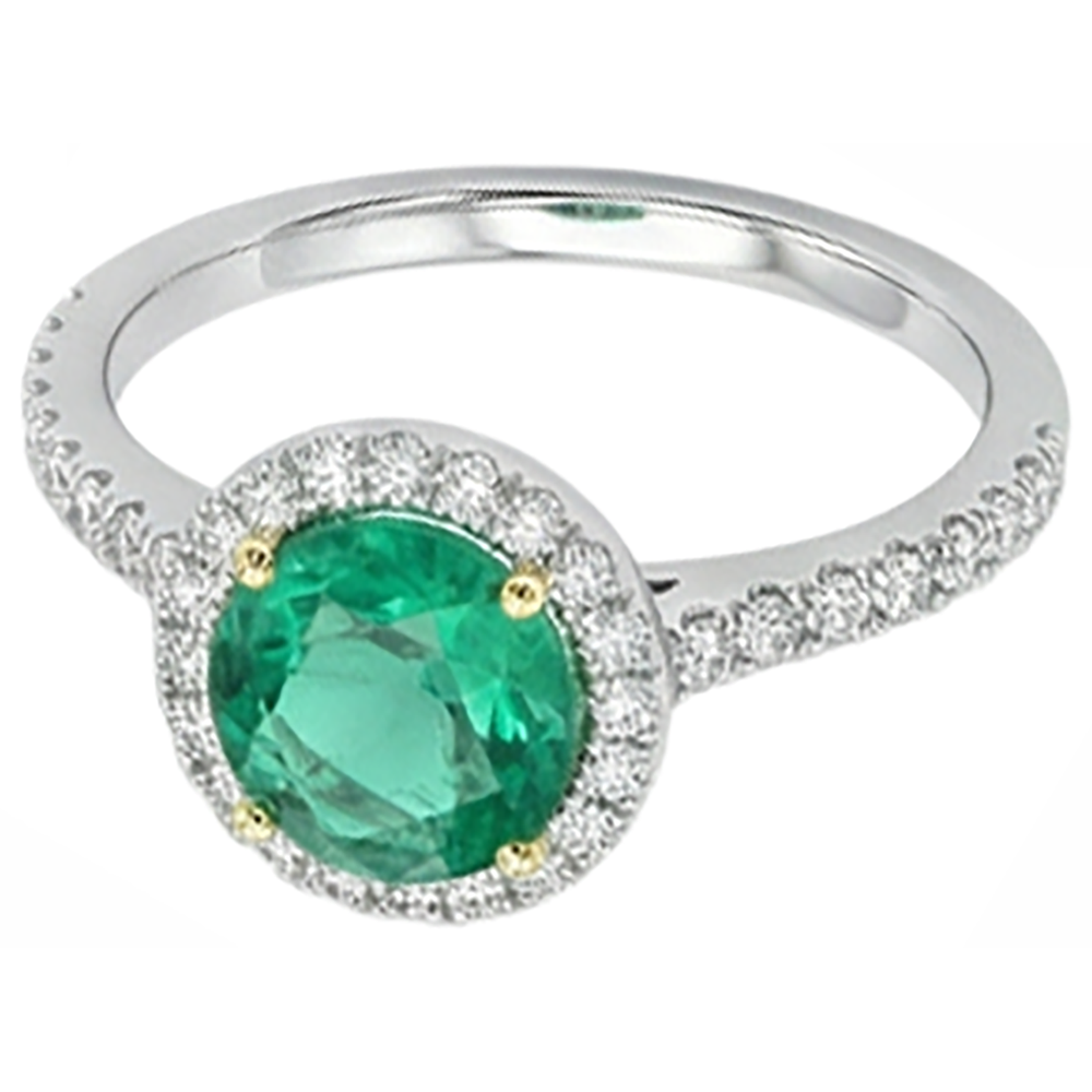 Natural Fine Emerald Gemstone Ring 3 ct 14 Karat Two Tone Gold – angle view