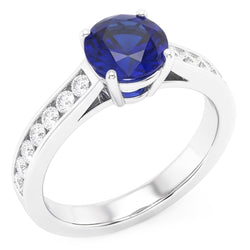 Round Engagement Ring Sapphire 2 Carats Channel Set Natural Earth Mined Diamond ( Not Lab Grown )s
