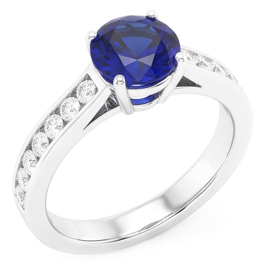 Round Engagement Ring Sapphire 2 Carats Channel Set Natural Earth Mined Diamond ( Not Lab Grown )s