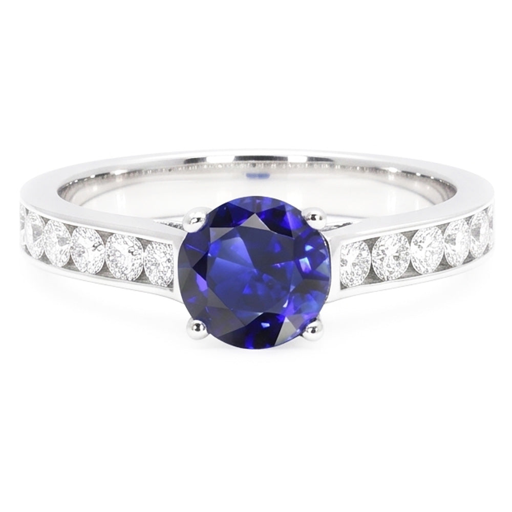 Round Engagement Ring Sapphire 2 Carats Channel Set Natural Earth Mined Diamond ( Not Lab Grown )s