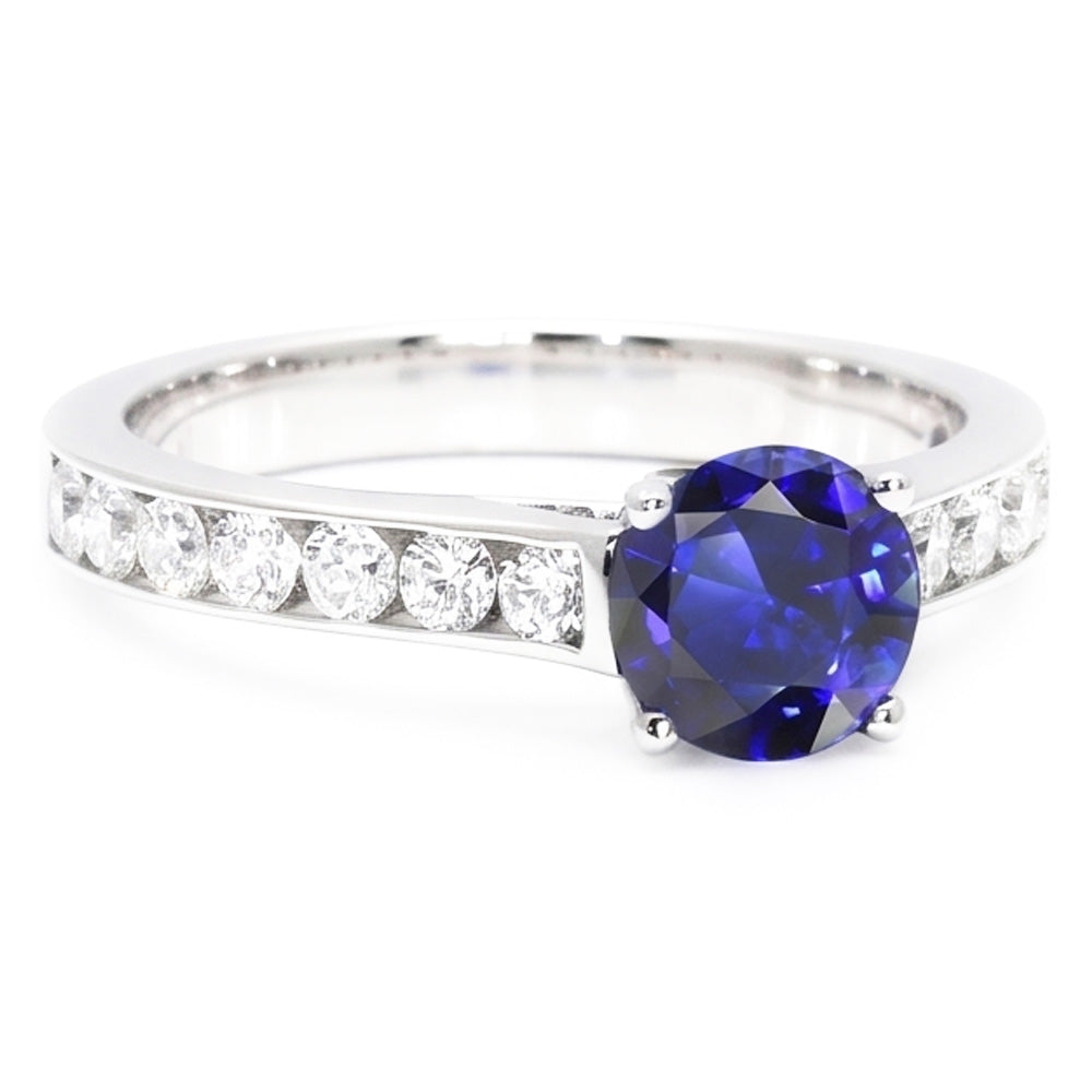 Round Engagement Ring Sapphire 2 Carats Channel Set Natural Earth Mined Diamond ( Not Lab Grown )s