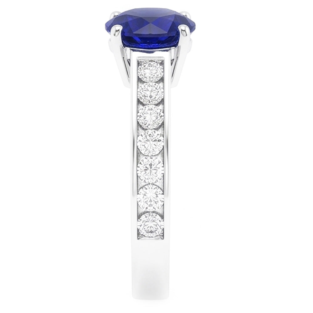 Round Engagement Ring Sapphire 2 Carats Channel Set Natural Earth Mined Diamond ( Not Lab Grown )s