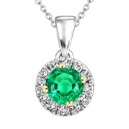 Stone Pendant Necklace 14 Karat Two Tone Gold with Emerald – main view