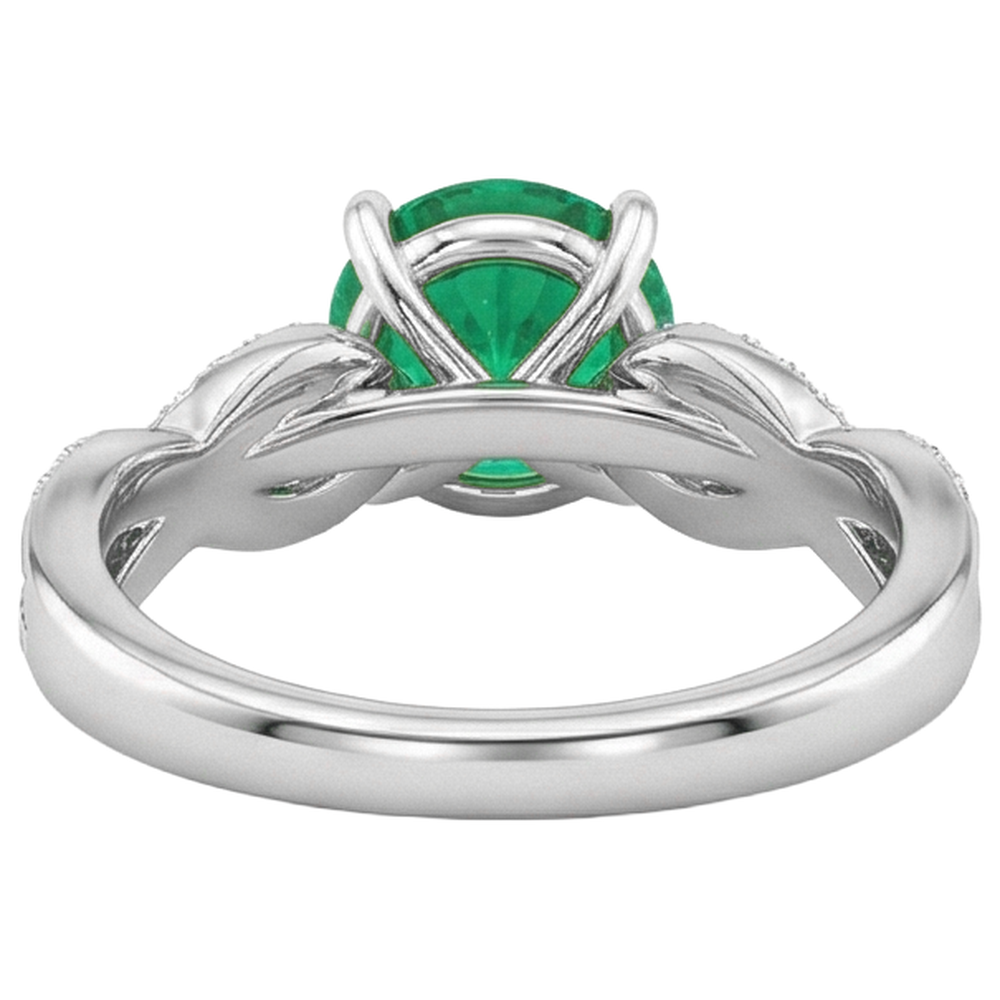 Fine Emerald Round Cut Colored Stone Ring in 14K Two Tone Gold – back view