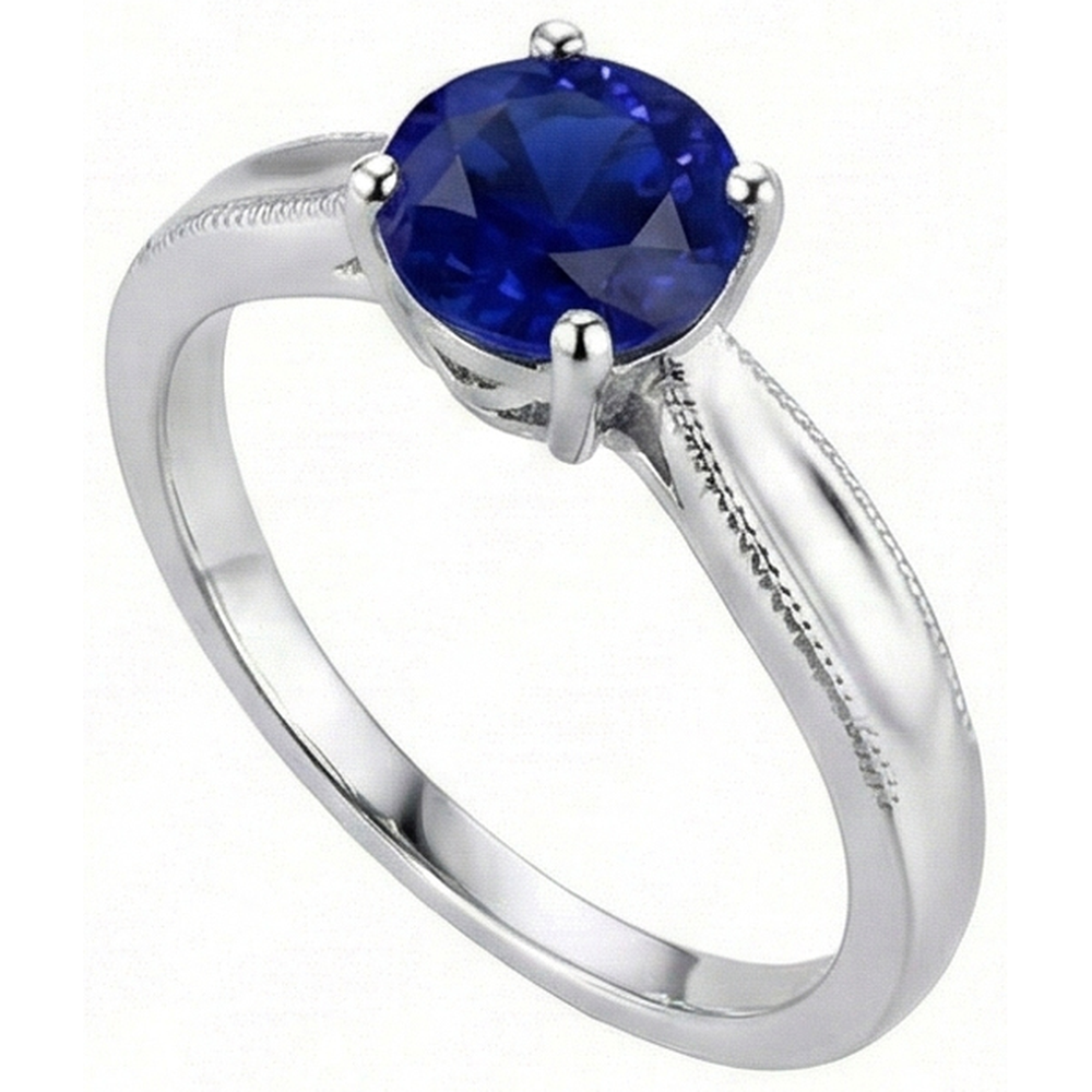 natural round sapphire 1ct ring close up detail