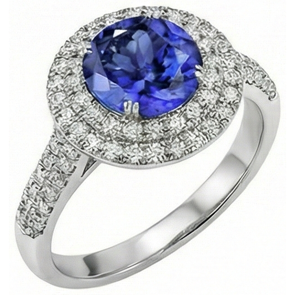 natural round tanzanite 2.65ct ring close up detail