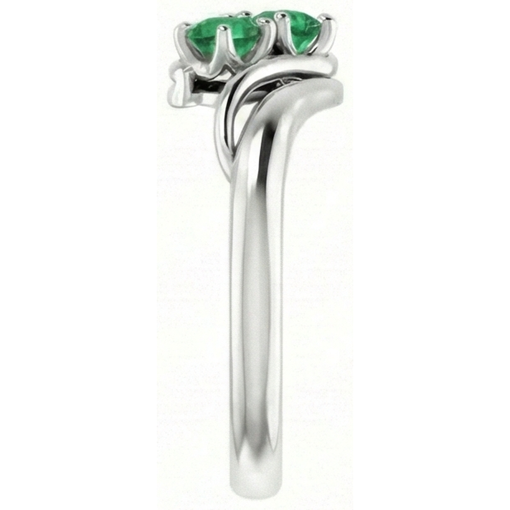 Round Green Emerald Bypass Setting Ring 1.60 Carats White Gold 14K