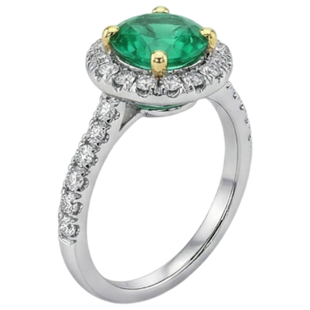 Round Brilliant Emerald ring in 14 Karat Two Tone Gold – side view