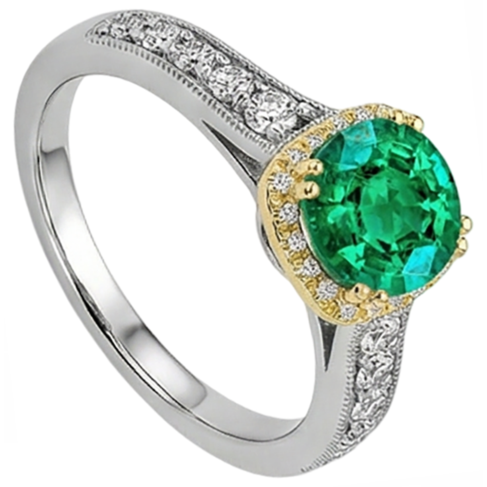 Authentic Emerald Precious Stone Ring 2.50 ct Two-Tone 14K Gold – angle view