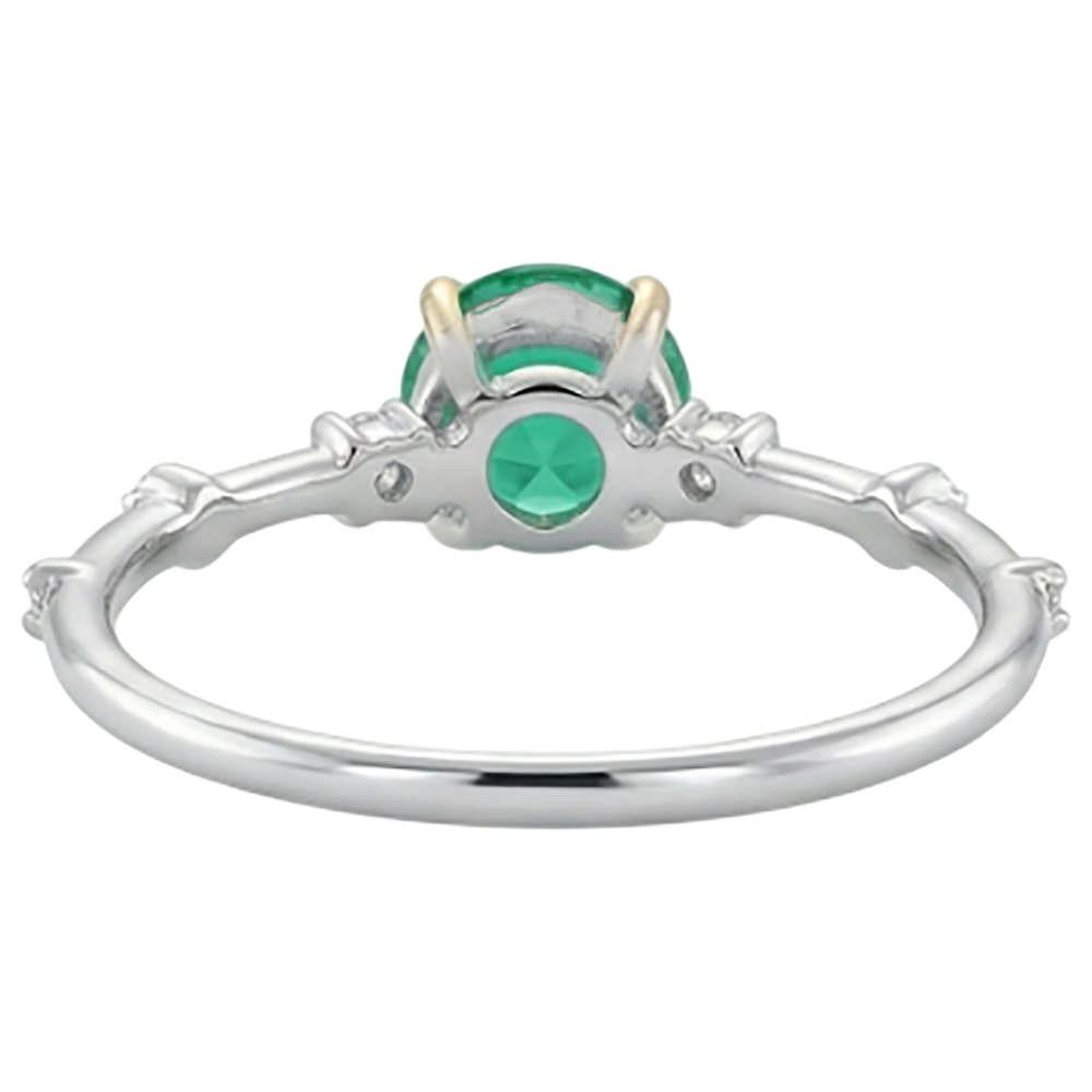 Colombian Emerald Round Brilliant Gemstone Ring in 14K Two Tone Gold – back view