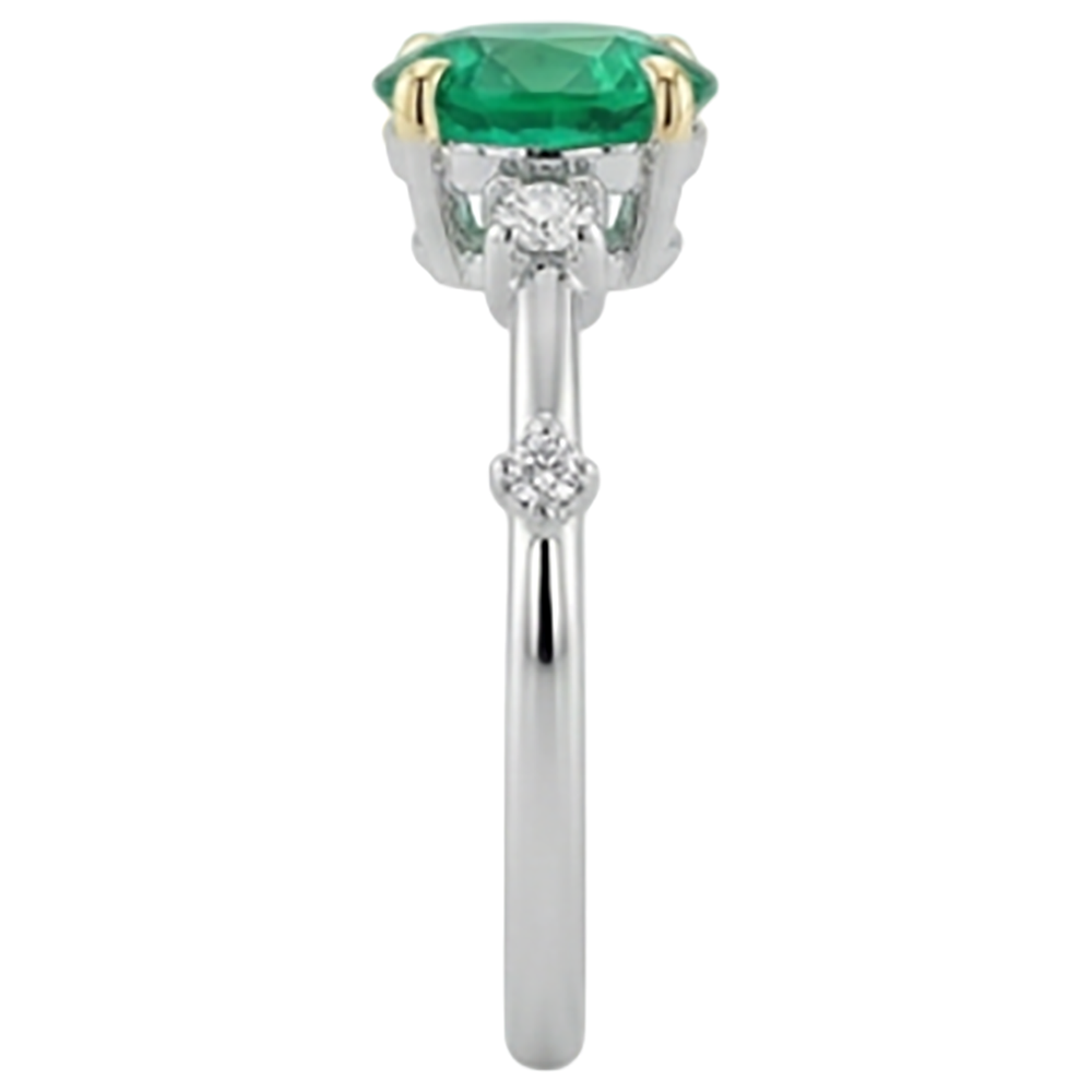 Round Brilliant Colombian Emerald ring in 14K Two Tone Gold – top view