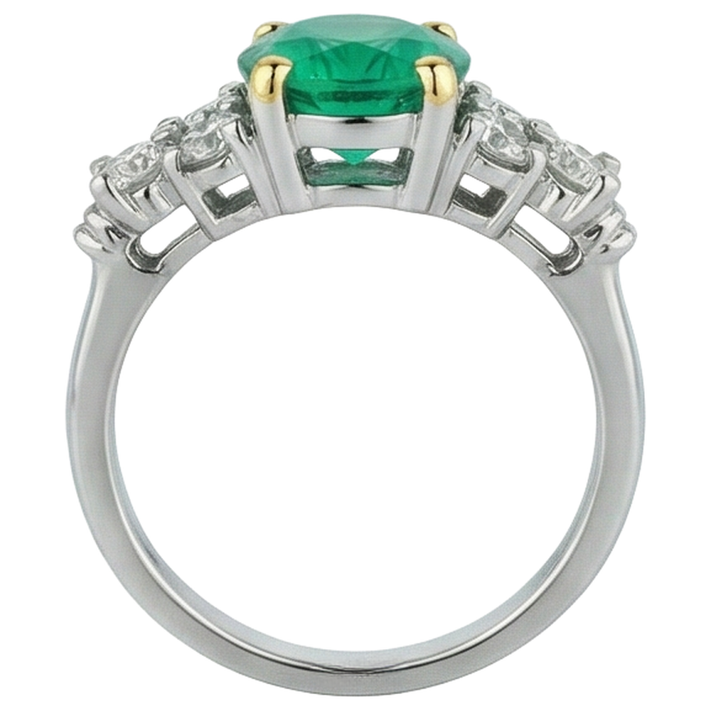 Genuine Fine Emerald Colored Stone Ring 3 ct Two-Tone 14K Gold – back view