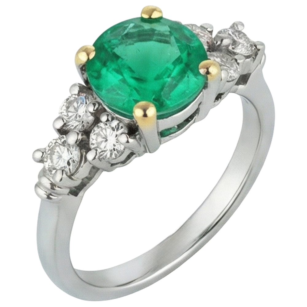 Colored Stone Ring Two-Tone 14K Gold with Fine Emerald – front view