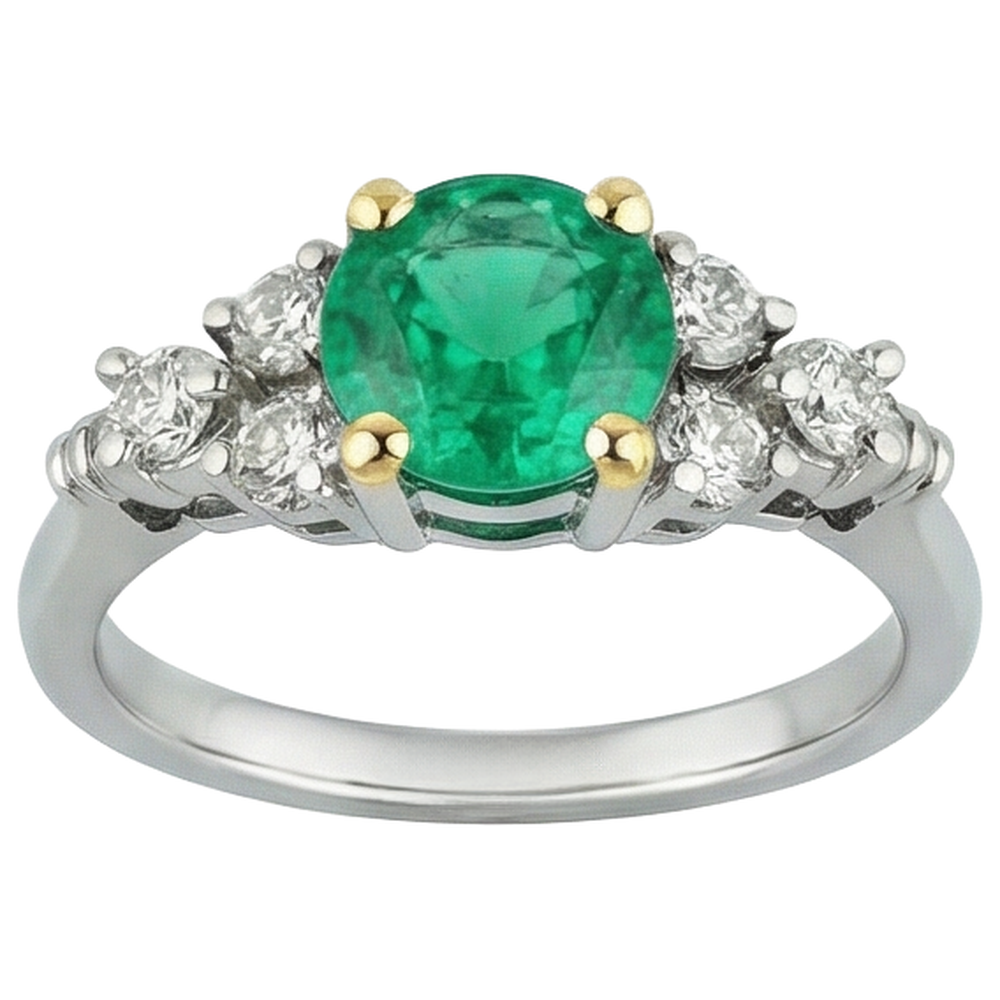 Round Brilliant Fine Emerald ring in Two-Tone 14K Gold – angle view