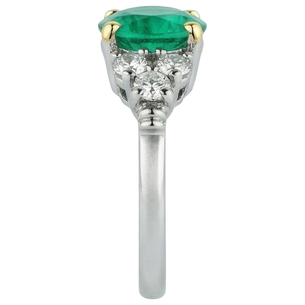 Fine Emerald Round Brilliant Colored Stone Ring in Two-Tone 14K Gold – top view