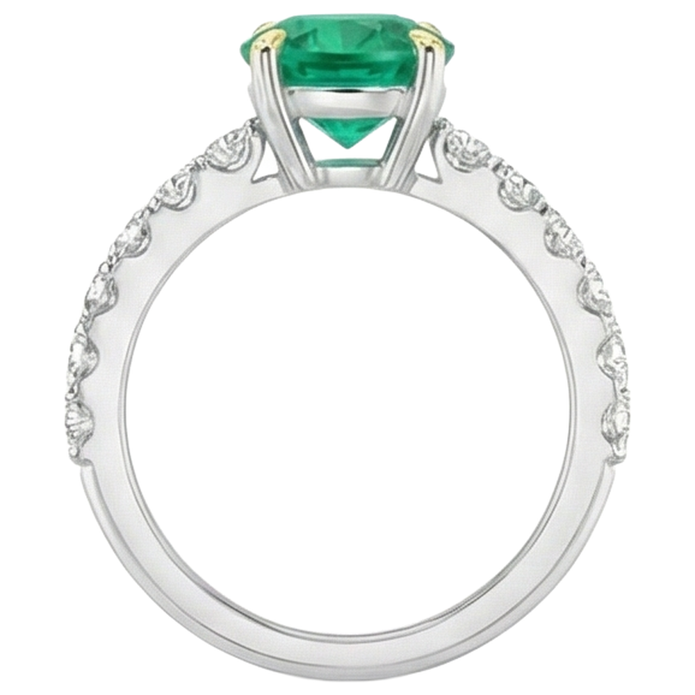 Refined Fine Emerald Colored Stone Ring 2 ct – back view