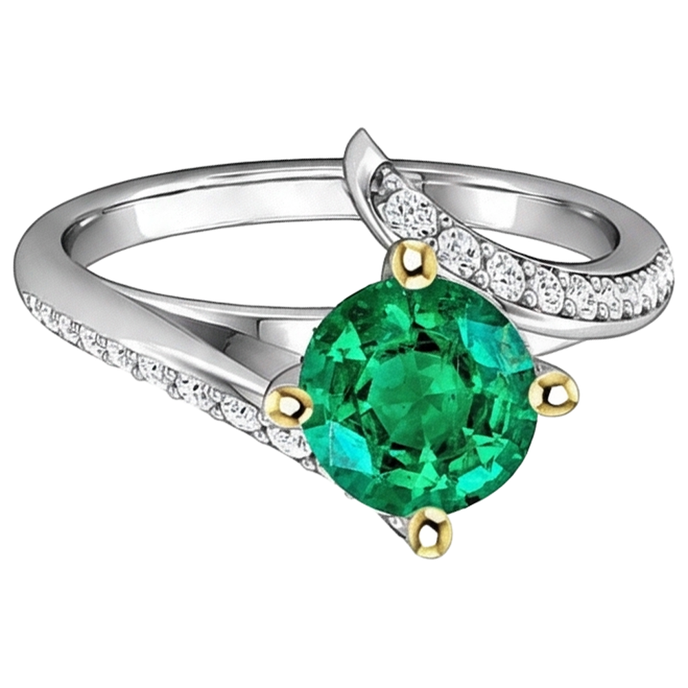 Round Brilliant Emerald ring in Two-Tone 14K Gold – side view