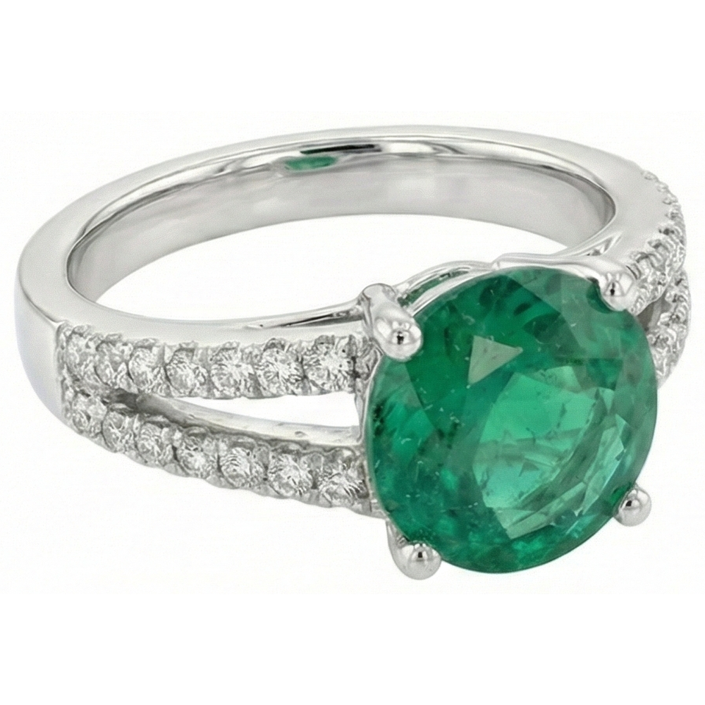 natural round emerald 3.75ct ring side angle