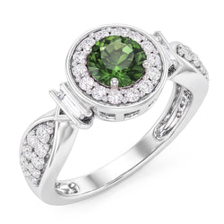 Round Green Sapphire Natural Earth Mined Diamond ( Not Lab Grown )  Ring White Gold Jewelry 1.35 Ct.