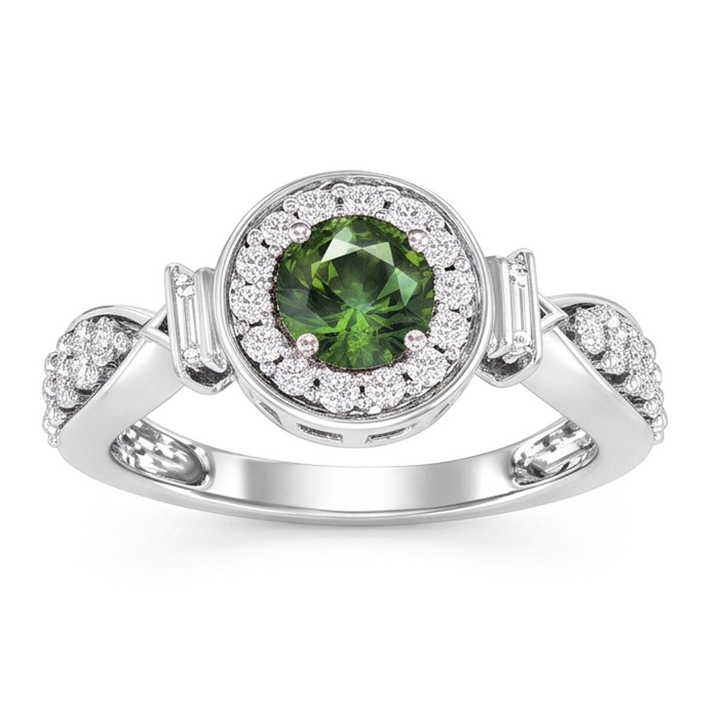 Round Green Sapphire Natural Earth Mined Diamond ( Not Lab Grown )  Ring White Gold Jewelry 1.35 Ct.