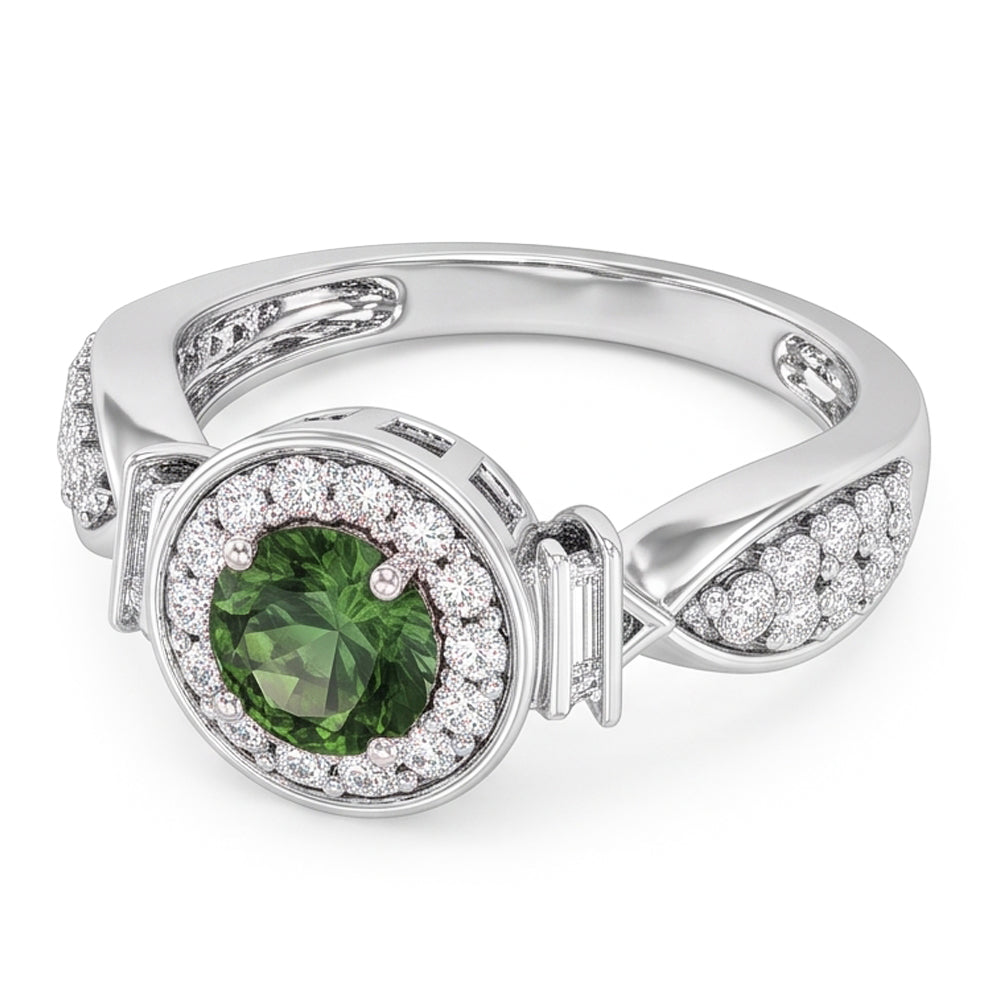Round Green Sapphire Natural Earth Mined Diamond ( Not Lab Grown )  Ring White Gold Jewelry 1.35 Ct.