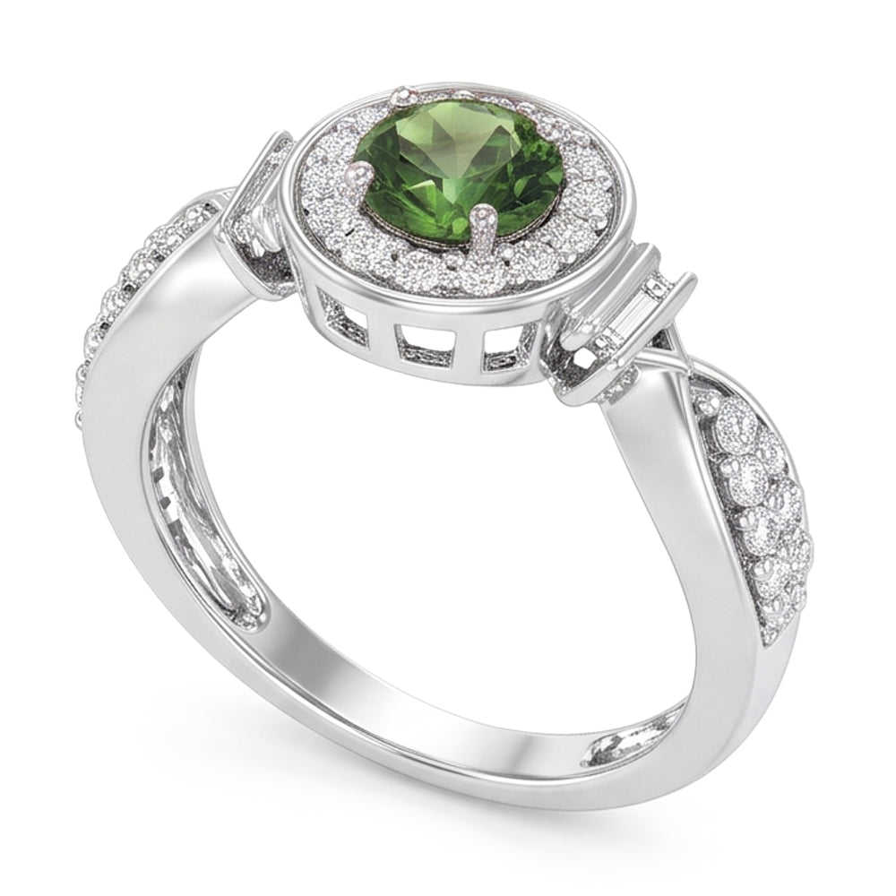 Round Green Sapphire Natural Earth Mined Diamond ( Not Lab Grown )  Ring White Gold Jewelry 1.35 Ct.