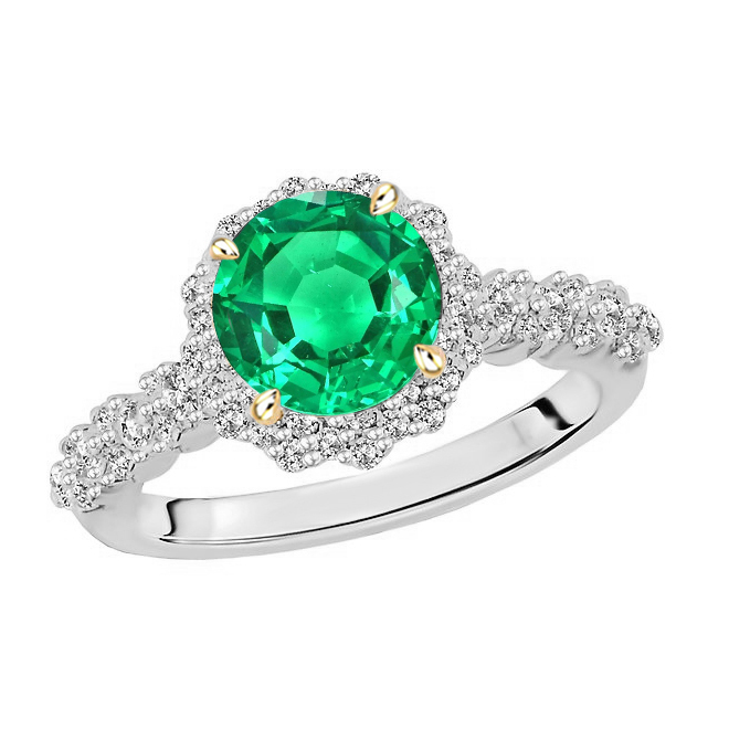 Round Brilliant Fine Emerald ring in 14 Karat Two Tone Gold – main view