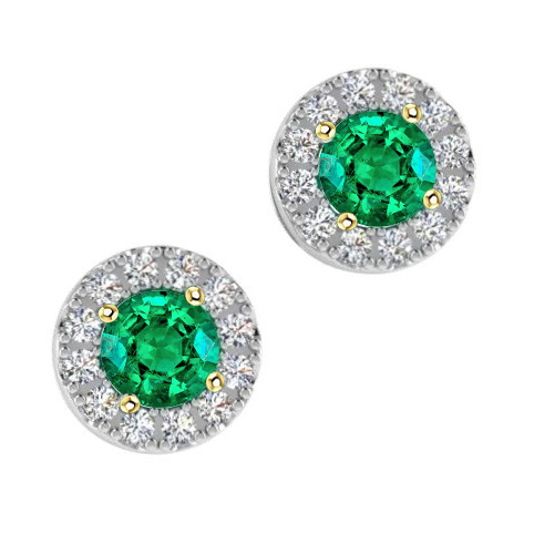 Gemstone Earring 14K Two Tone Gold with Fine Emerald – main view