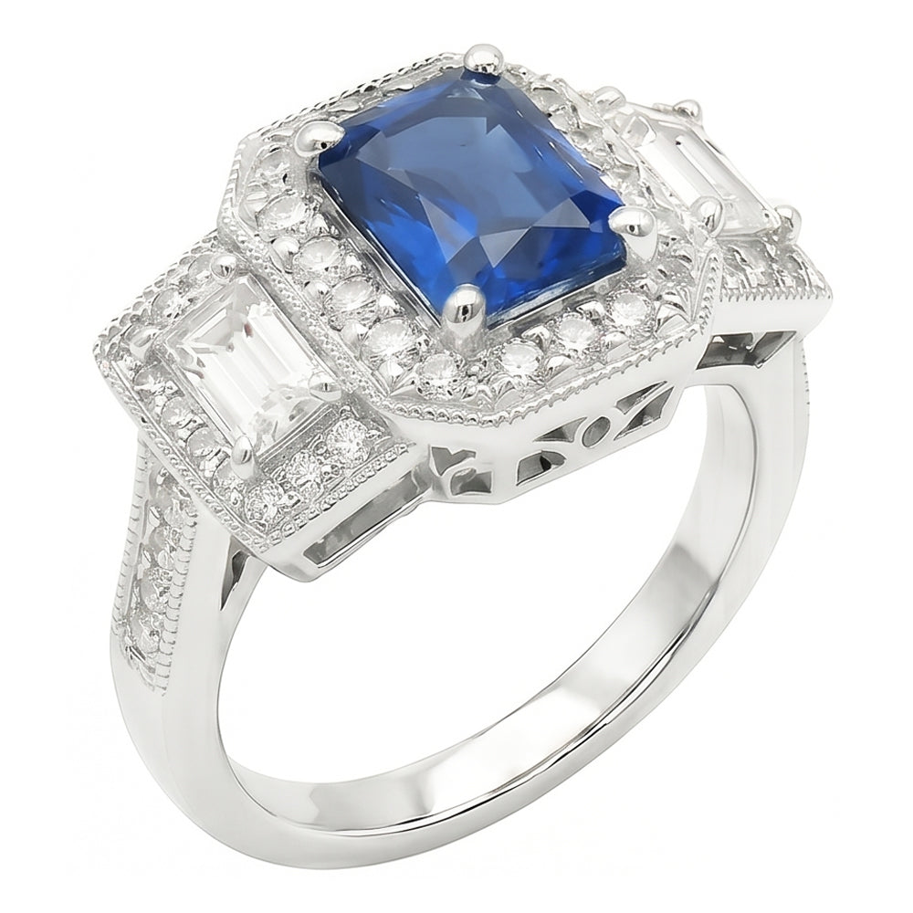 natural round sapphire 3ct ring front view