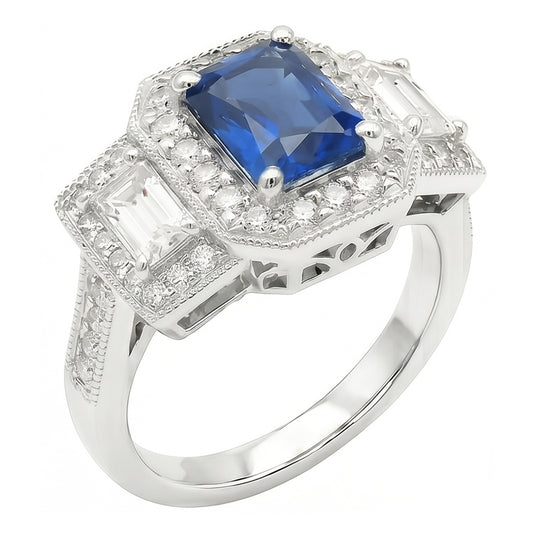 natural round sapphire 3ct ring front view