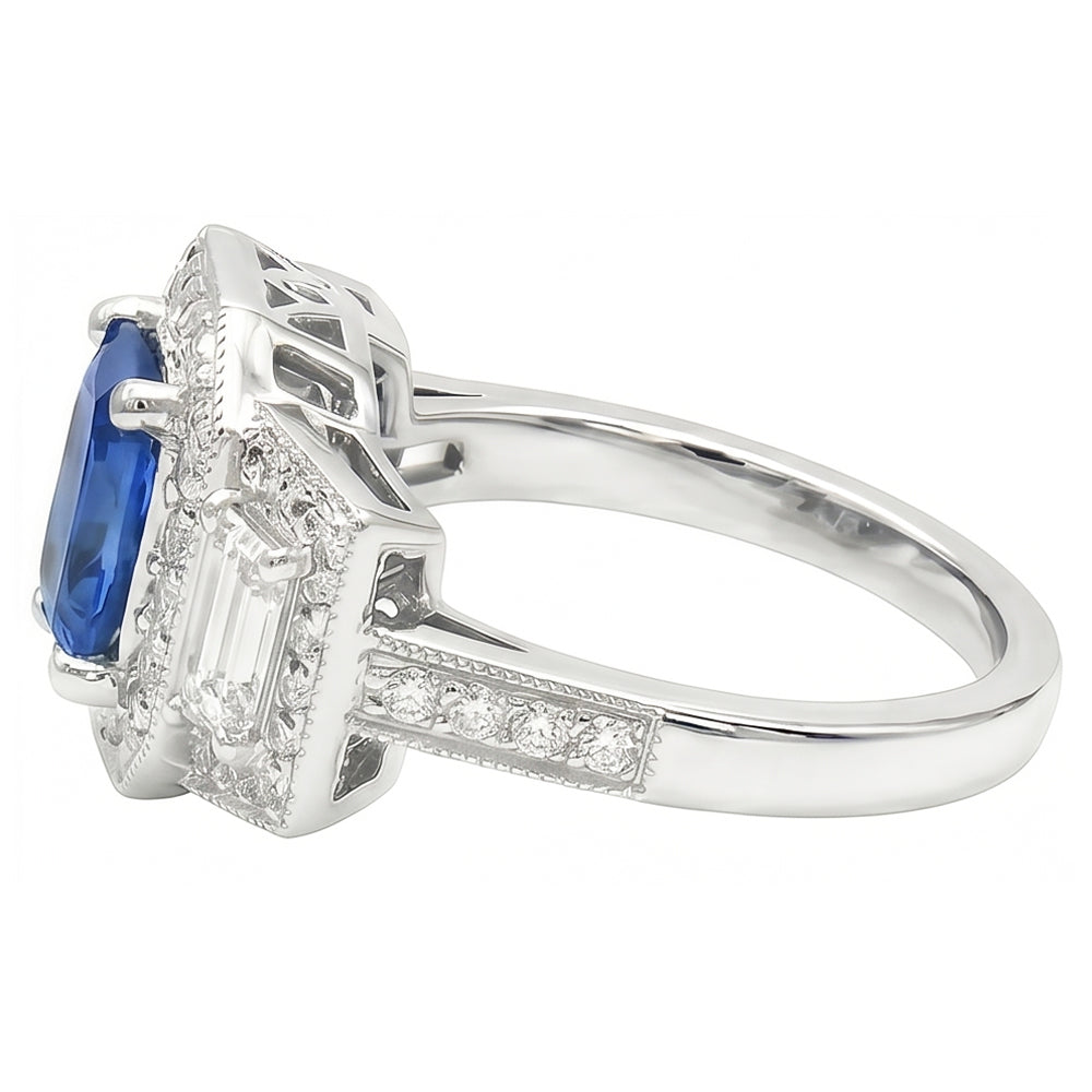 natural round sapphire 3ct ring close up detail