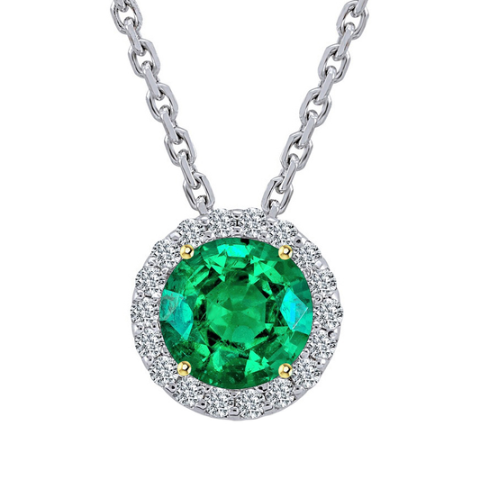 Natural Emerald Stone Pendant Necklace 2.50 ct 14K Two Tone Gold – main view