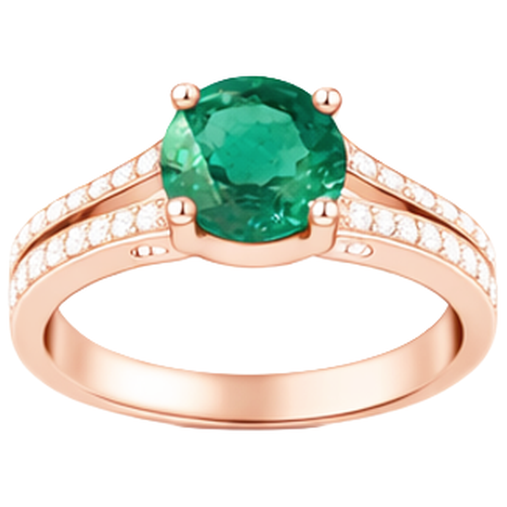 Round Hidden Halo Green Emerald & Natural Earth Mined Diamond ( Not Lab Grown ) Engagement Ring