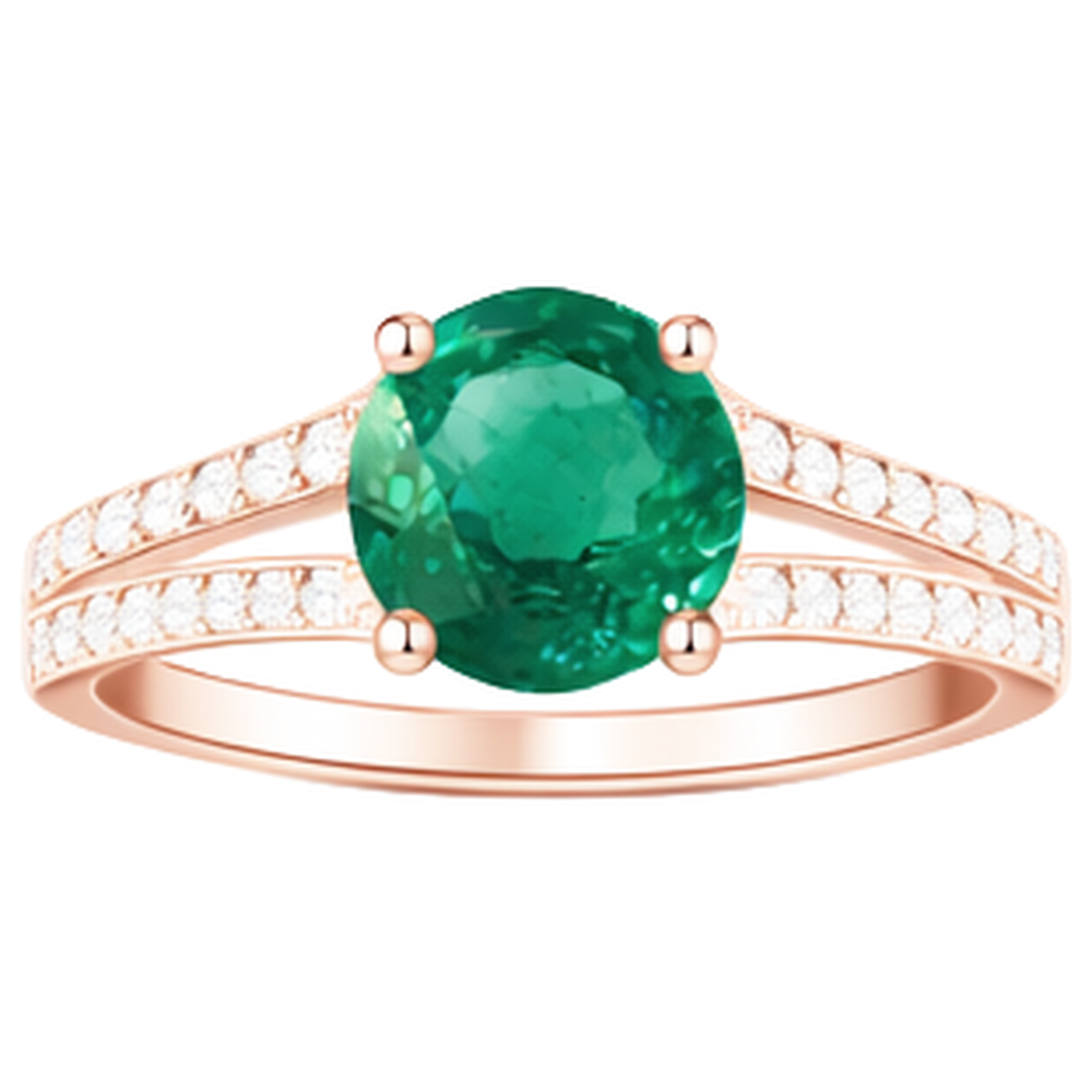 Round Hidden Halo Green Emerald & Natural Earth Mined Diamond ( Not Lab Grown ) Engagement Ring
