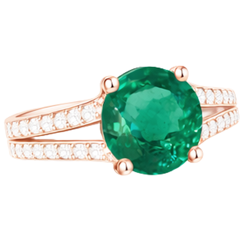 Round Hidden Halo Green Emerald & Natural Earth Mined Diamond ( Not Lab Grown ) Engagement Ring